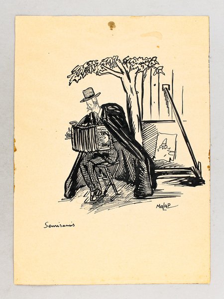 [ Vieil homme assis jouant de l'accordéon ] Dessin original … | Immagine Gallery 1