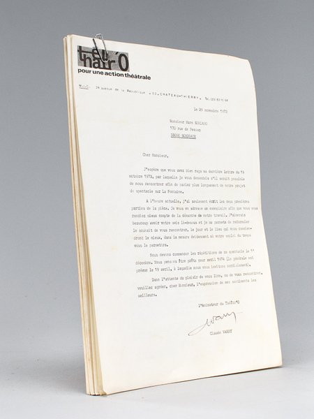 Tapuscrit corrigé de son spectacle sur La Fontaine au Théatr'O … | Immagine principale
