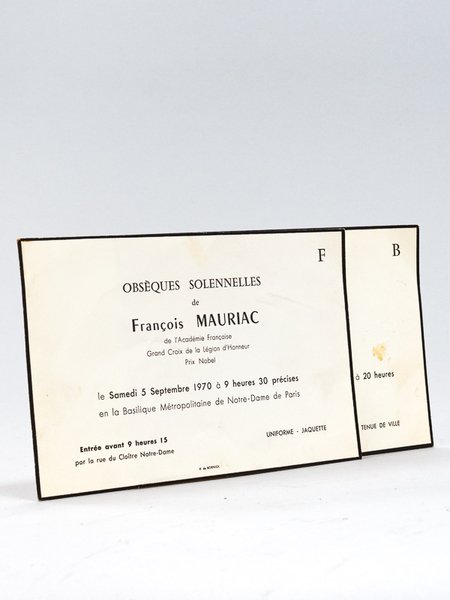 Faire-part pour les Obsèques de François Mauriac, le Samedi 5 …