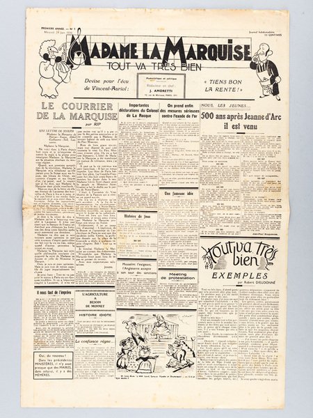 Madame la Marquise tout va très bien. Journal hebdomadaire, humoristique …