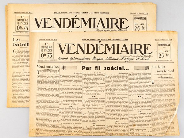 Vendémiaire. Grand hebdomadaire Parisien, Littéraire, Politique et Social. Première Année. …