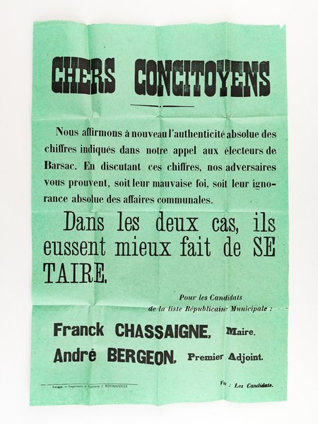 Affiche : "Chers concitoyens, Nous affirmons à nouveau l'authenticité absolue … | Immagine principale