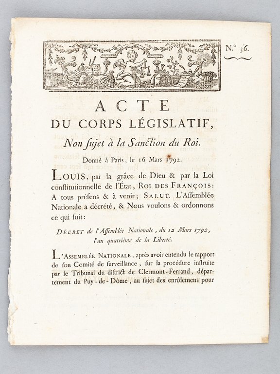 Acte du Corps législatif Non sujet à la Sanction du …