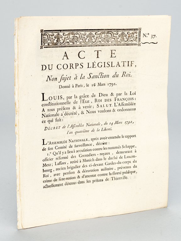 Acte du Corps législatif Non sujet à la Sanction du …