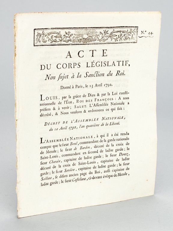 Acte du Corps législatif Non sujet à la Sanction du …