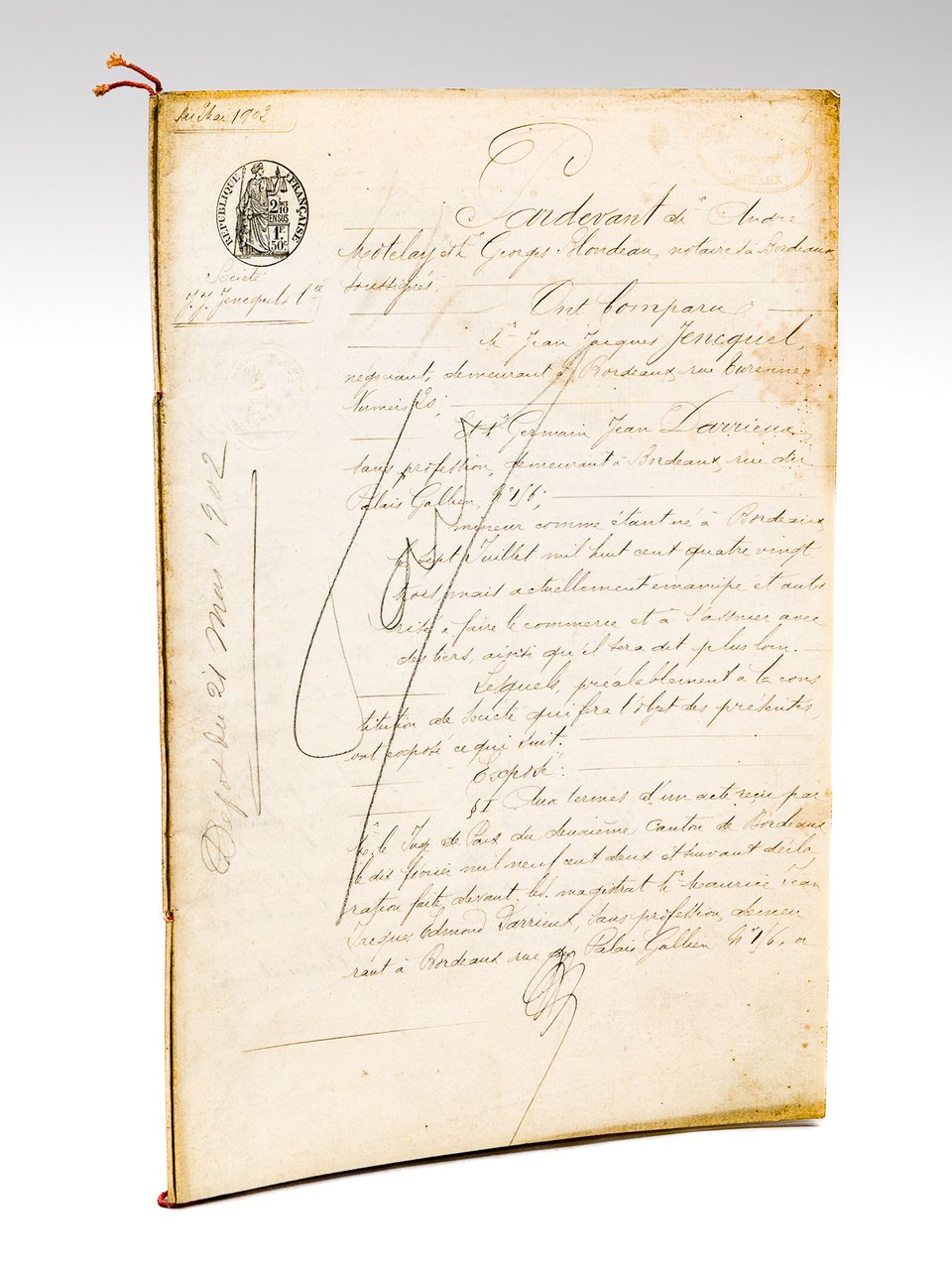 Acte notarié (expédition) de dépôt des statuts de la Société …