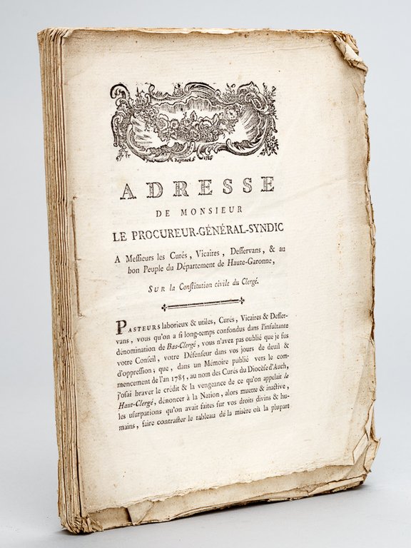 Adresse de Monsieur le Procureur-Général-Syndic à Messieurs les Curés, Vicaires, …