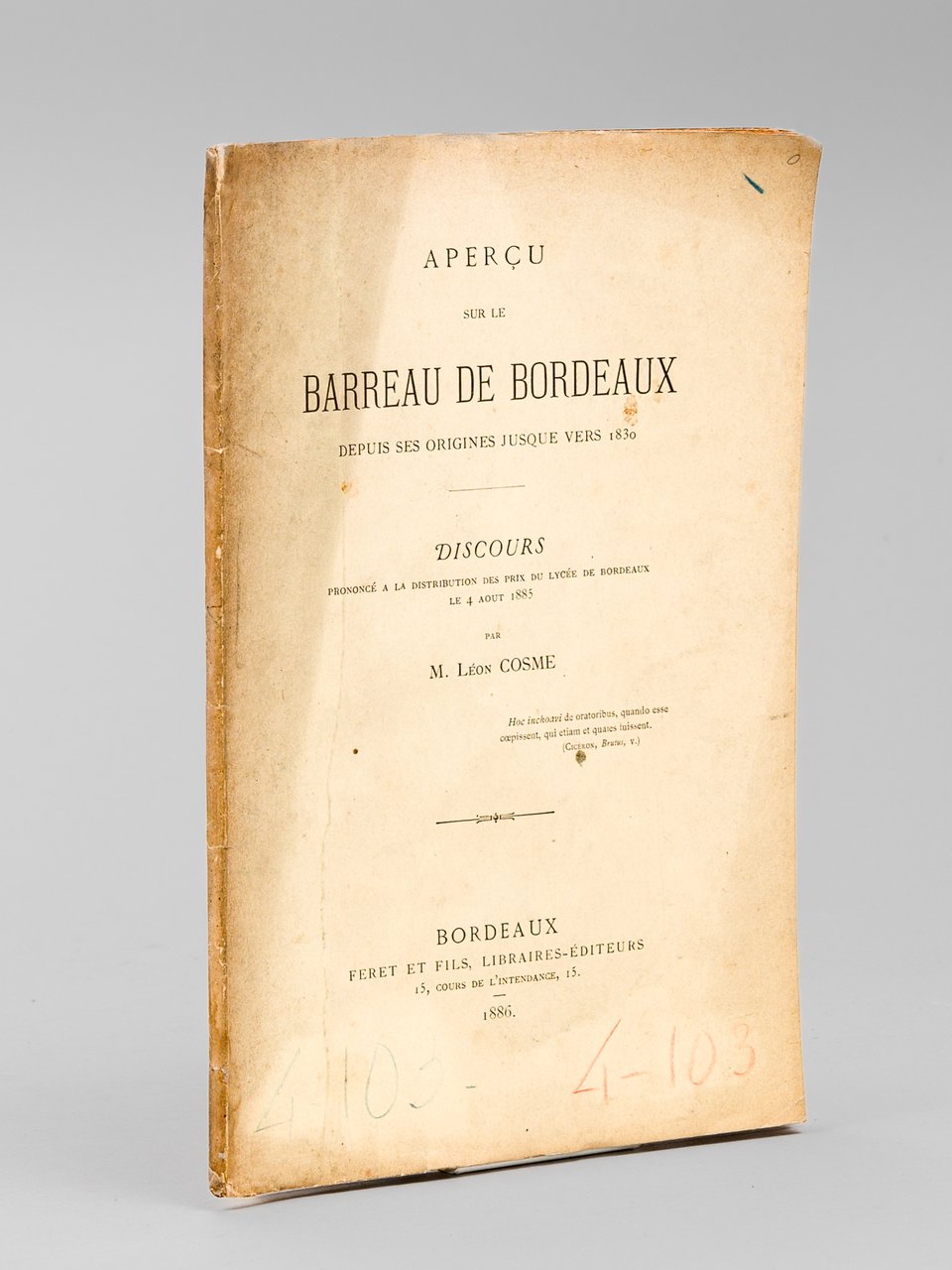 Aperçu sur le Barreau depuis ses origines jusque vers 1830. …