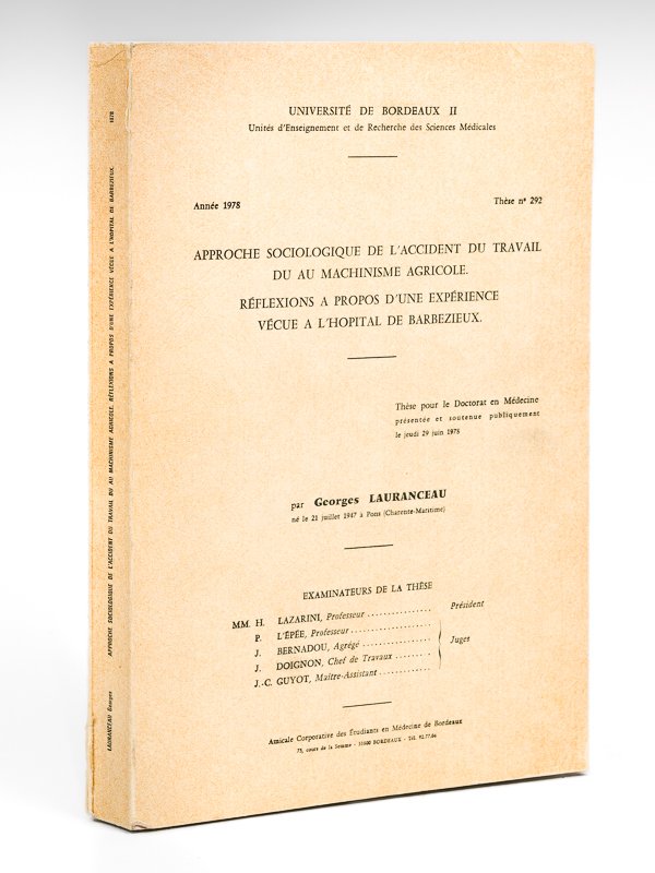 Approche sociologique de l'accident du travail dû au machinisme agricole. …