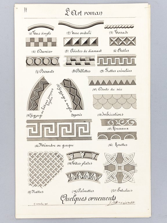 Architecture Romane. [Lot de 7 beaux lavis originaux ] Façade …
