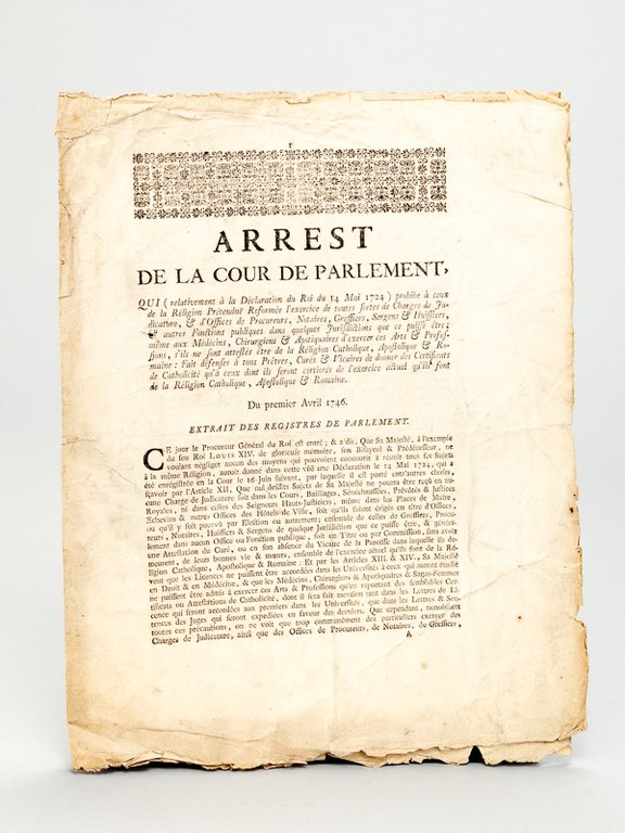 Arrest de la Cour de Parlement [ du 1er avril …