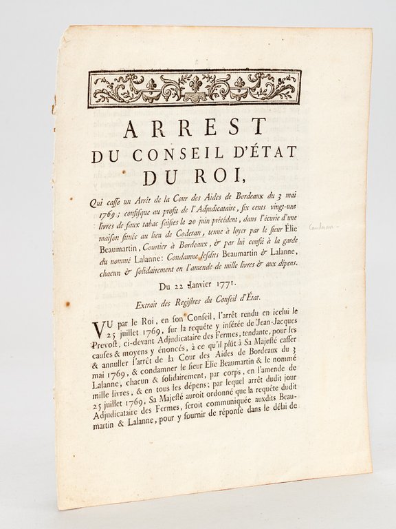 Arrest du Conseil d'Etat du Roi, Qui casse un Arrêt …