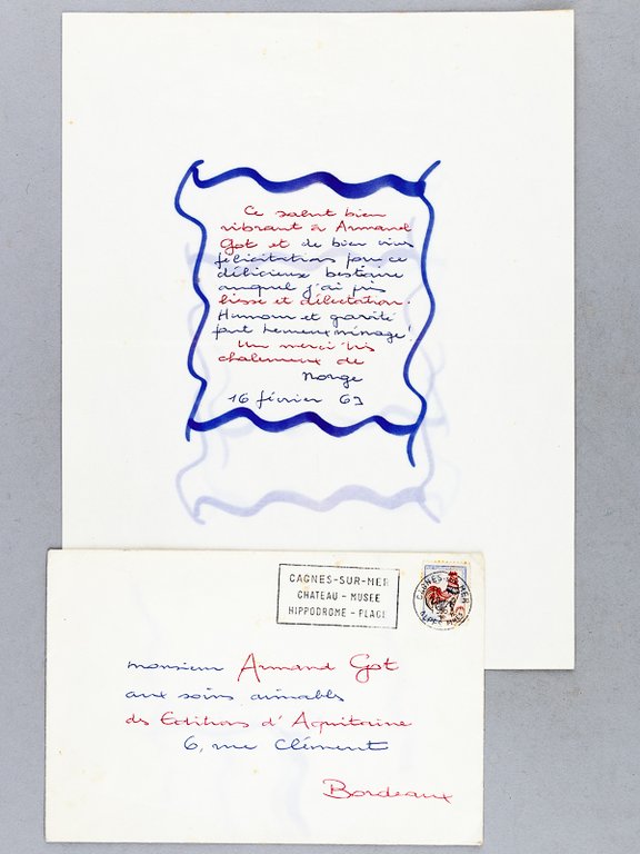 Belle Lettre autographe signée de l'écrivain Géo Norge : "Ce …