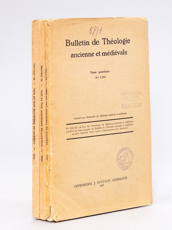 Bulletin de Théologie ancienne et médiévale. Tome Quatrième (3 Volumes …