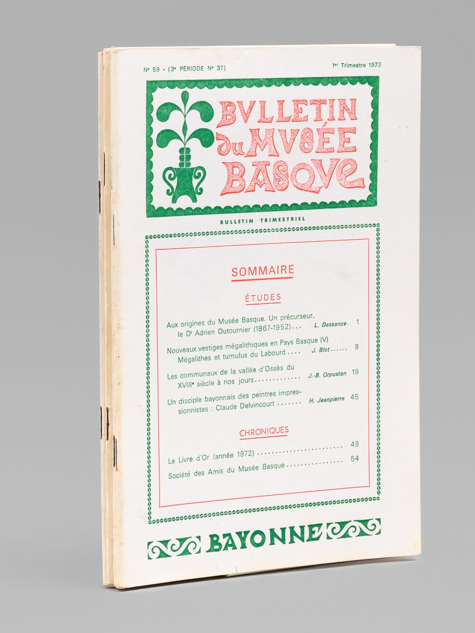 Bulletin du Musée Basque (Année 1973 complète : 1er trimestre, … | Immagine principale
