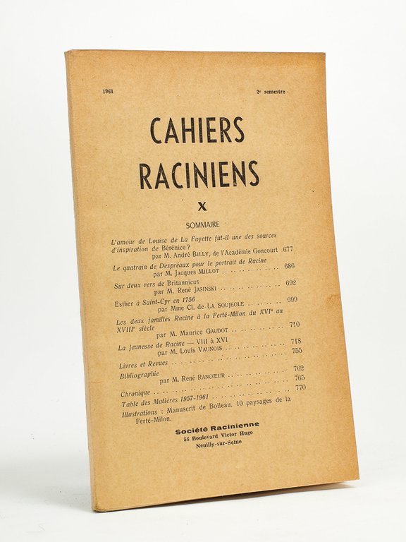 Cahiers raciniens X , 2e semestre 1961 [ Contient notamment …