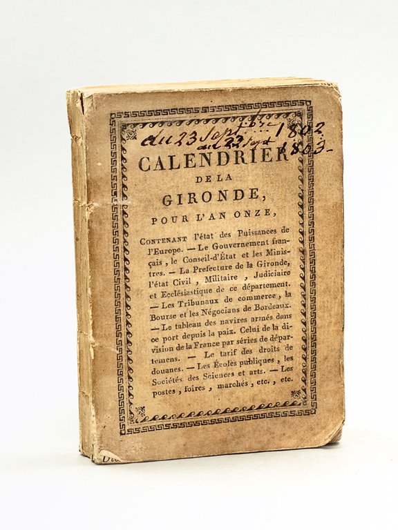 Calendrier de la Gironde pour l'An XI, bissextile, contenant Tout …
