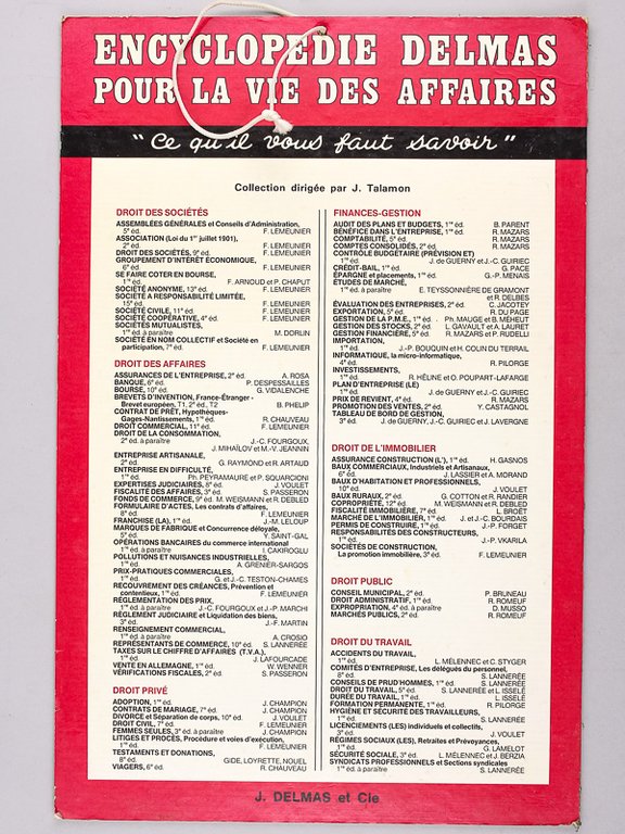 Catalogue de librairie Encyclopédie Delmas pour la Vie des Affaires …