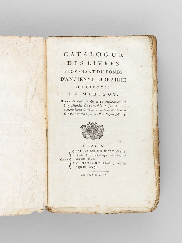 Catalogue des Livres provenant du Fonds d'Ancienne Librairie du Citoyen …