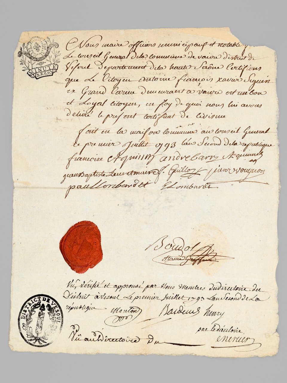 [ Certificat de civisme pour la commune de Vaivre, District … | Immagine principale