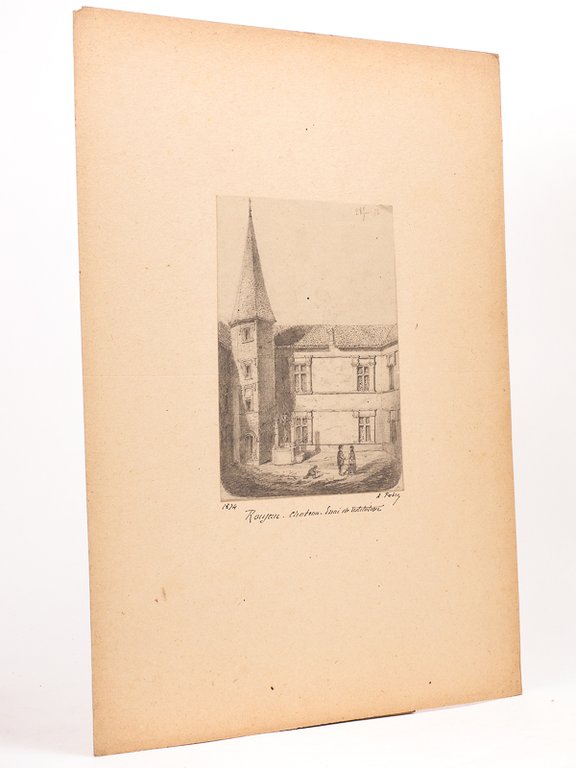 Château de Roujan. Essai de restitution. Dessin original d'Albert Fabre, …
