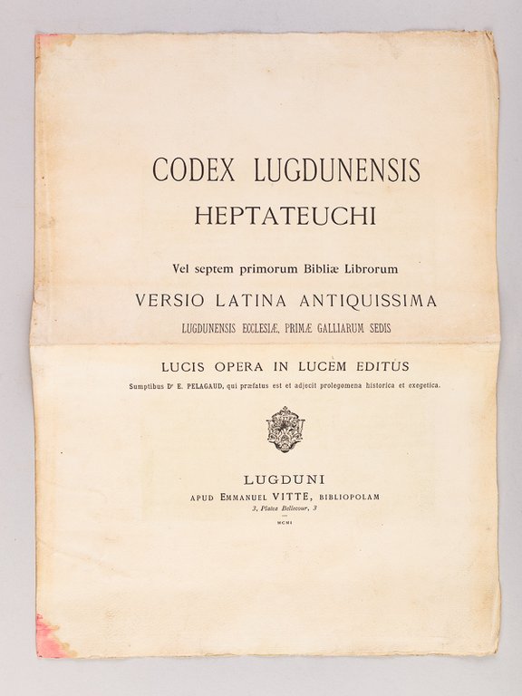 Codex Lugdunensis Heptateuchi [ Prospectus pour l'édition Vitte de 1901 …