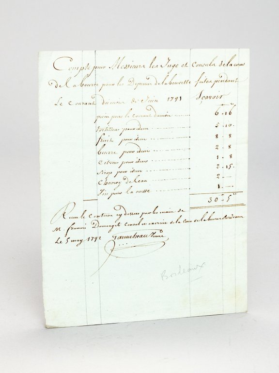 Compte pour Messieurs les Juges et Consuls de la Cour …