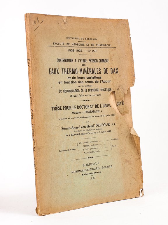 Contribution à l'Etudes physico-chimique des Eaux Thermo-Minérales de Dax et …