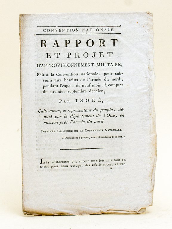 Convention Nationale. Rapport et Projet d'Approvisionnement Militaire, fait à la …