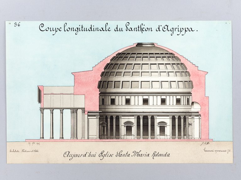 Coupe longitudinale du Panthéon d'Agrippa, aujourd'hui Eglise Santa Maria Rotonda …