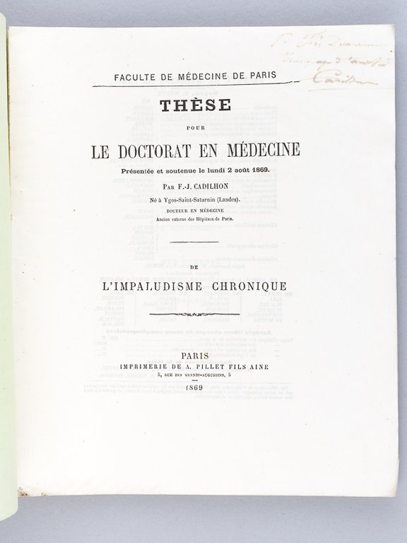 De l'Impaludisme chronique. Thèse pour le Doctorat en médecine présentée …