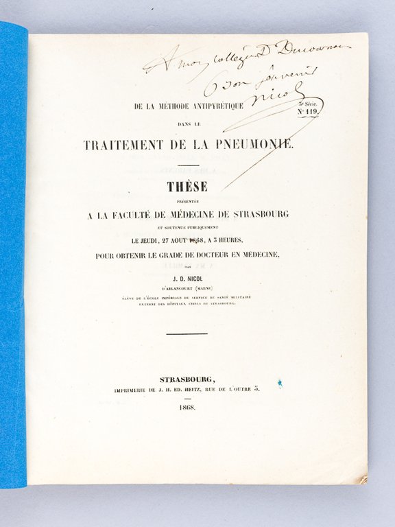 De la Méthode antipyrétique dans le Traitement de la Pneumonie. …