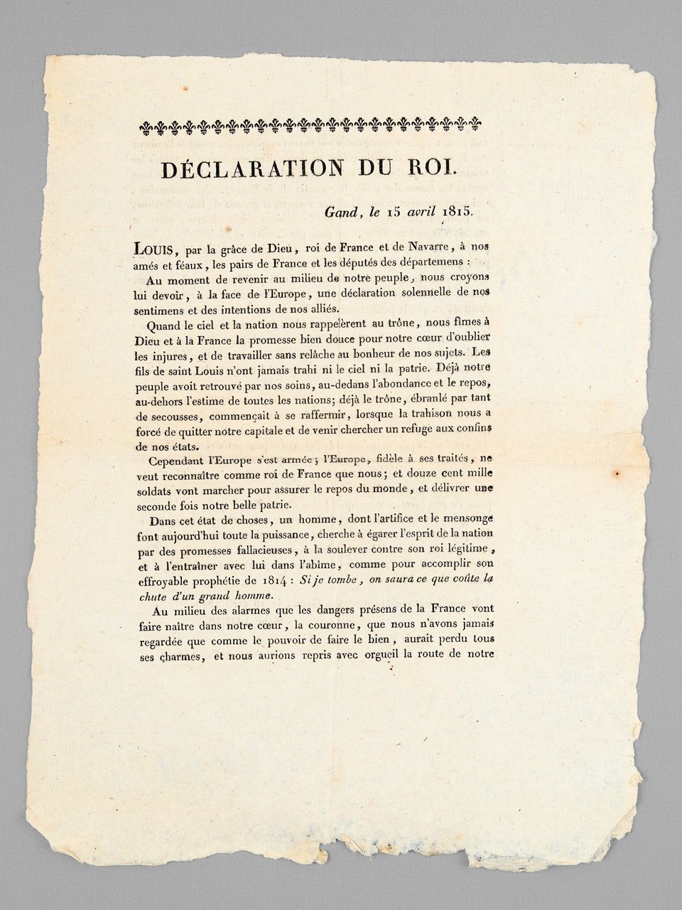 Déclaration du Roi. Gand, le 15 avril 1815 [ Edition …