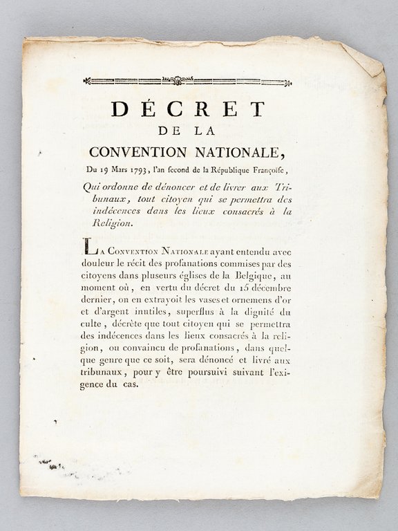 Décret de la Convention Nationale, du 19 Mars 1793 Qui …