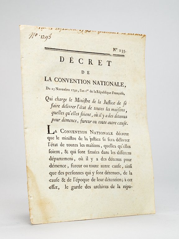 Décret de la Convention Nationale du 23 Novembre 1793, l’an …