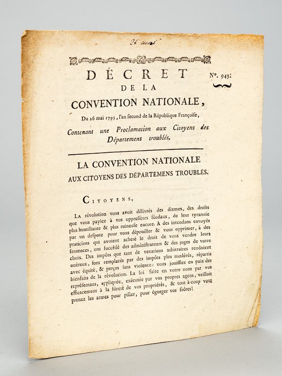Décret de la Convention Nationale du 26 mai 1793, l'an …