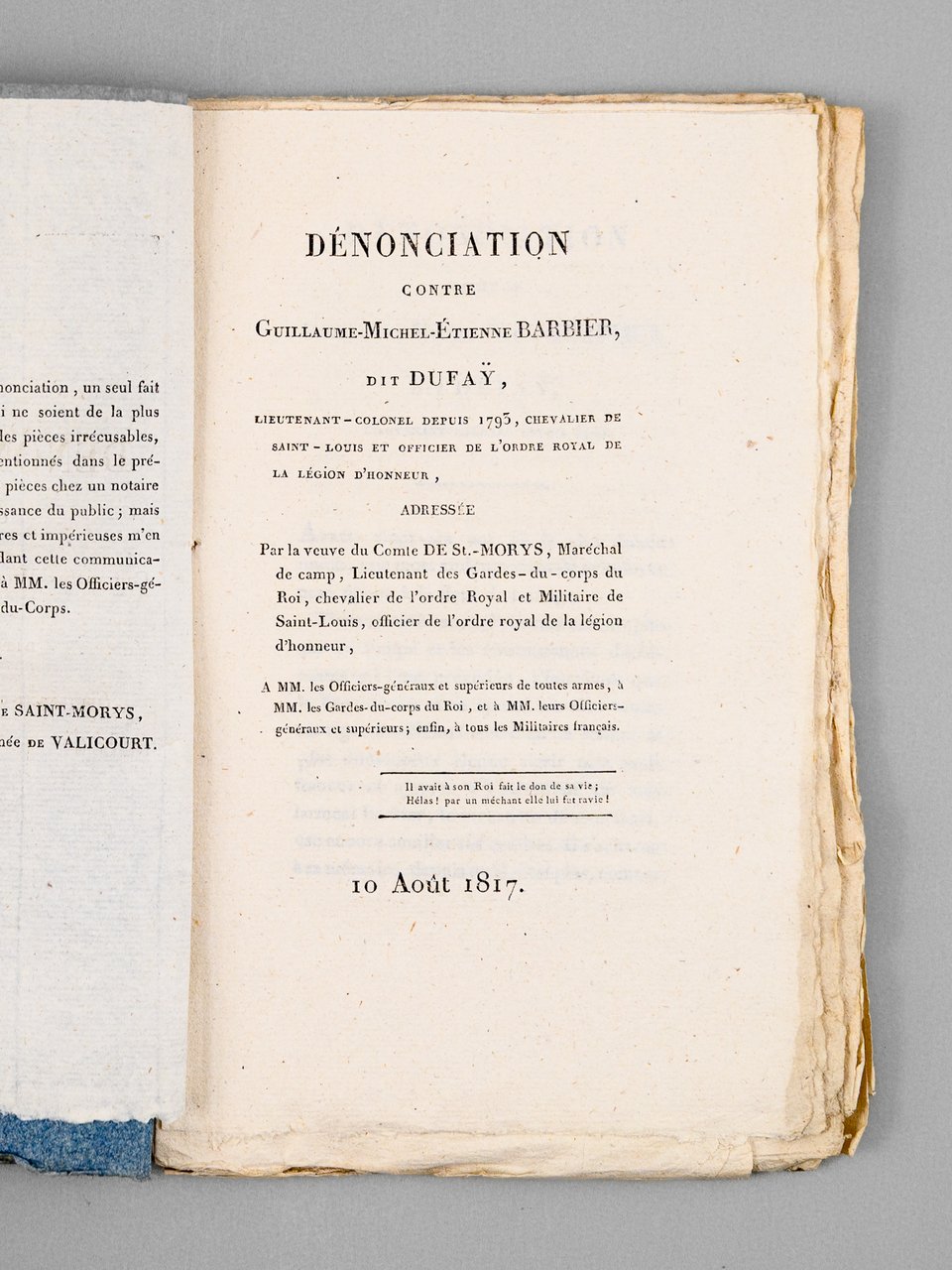 Dénonciation contre Guillaume-Michel-Étienne Barbier, dit Dufaÿ, Lieutenant-Colonel depuis 1793, chevalier … | Immagine principale