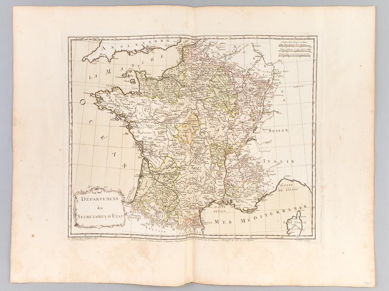 Départemens des Secrétaires d'Etat [ Belle carte en coloris d'époque, …