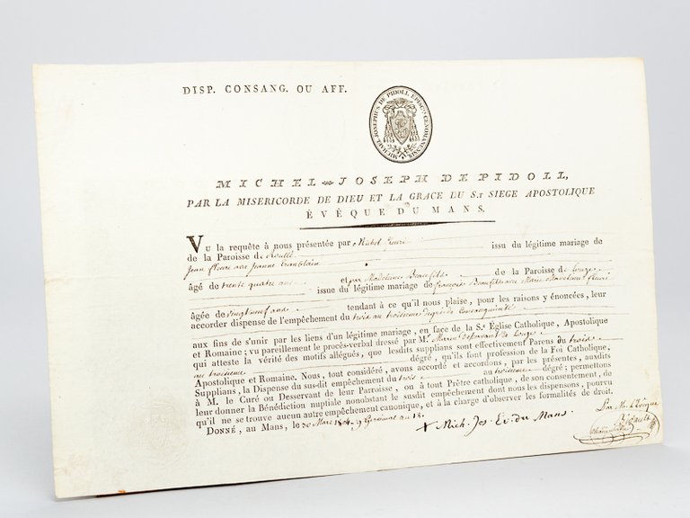 Dispense d'empêchement à mariage du trois au troisième degré de …