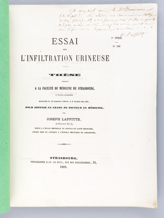 Essai sur l'Infiltration urineuse. Thèse présentée à la Faculté de …