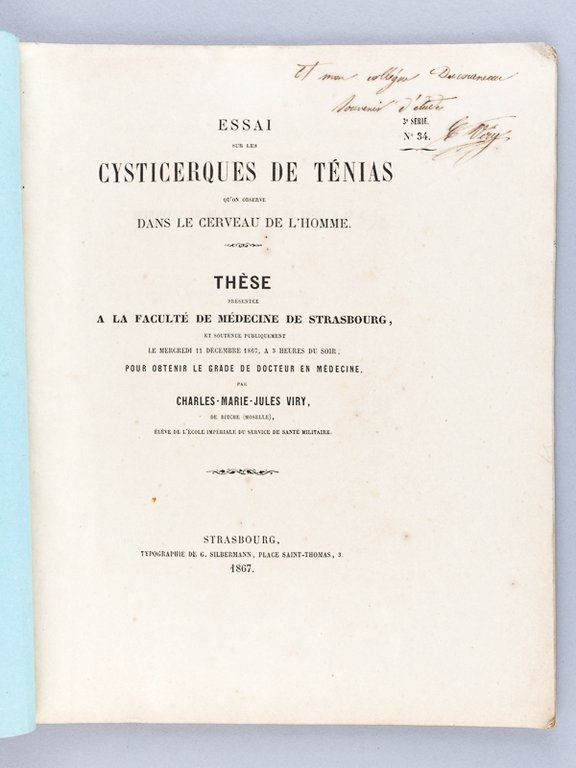 Essai sur les Cysticerques de Ténias qu'on observe dans le …