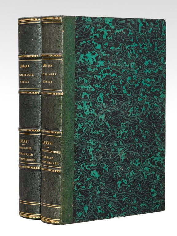 Eusebii Alexandrini Episcopi, Eusebii Emeseni Leonti Byzantini Opera quae reperiri potuerunt omnia, etc. (1 Tome en 2 volumes - Complet). Patrologiae Cursus completus. Series Graeca. Tomus LXXXVI Pars Prior & Pars Posterior [ Patrologia Graeca Tome 86 en 2 volumes - Presbytre Timothée de Constantinople, Jean Maxence, Théodore le Lecteur, Procope de Tyr, Théodore de Scythopolis, Timothée de Jérusalem, Théodose d'Alexandrie, Eusèbe d'Alexandrie, Eusèbe d'Émèse, Grégence de Safar, Épiphane de Constantinople, Isaac de Ninive, Barsanuphe de Palestine, Eustathe le Moine, Justinien Ier, Agapet le Diacre, Léonce de Byzance, Éphrem d'Antioche, Paul le Silentiaire, Eutychius de Constantinople, Évagre le Scholastique, Euloge d'Alexandrie, Siméon