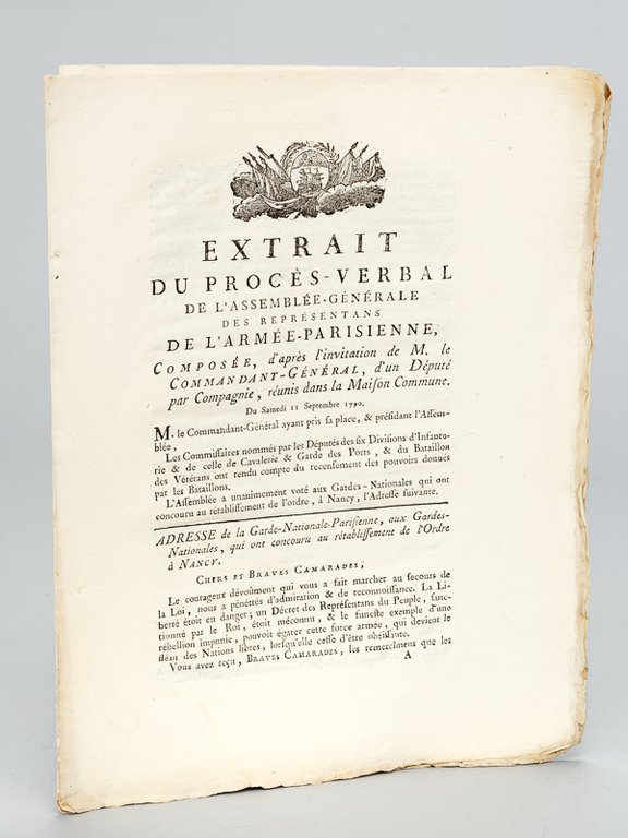 Extrait du Procès-Verbal de l'Assemblée Générale des Représentans de l'Armée …