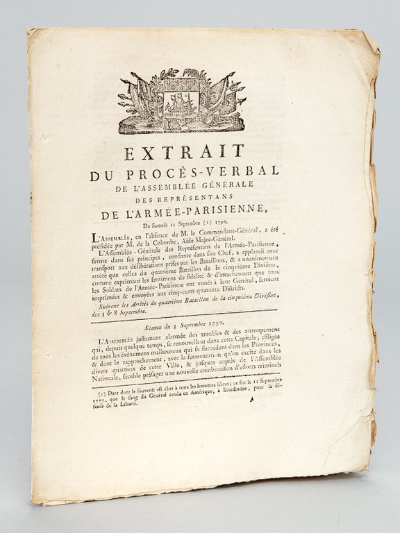 Extrait du Procès-Verbal de l'Assemblée Générale des Représentans de l'Armée …