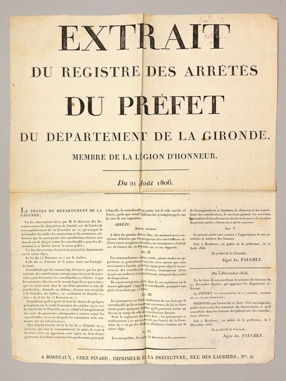 Extrait du Registre des Arrêtés du Préfet du Département de …