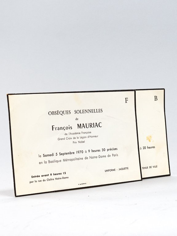 Faire-part pour les Obsèques de François Mauriac, le Samedi 5 …