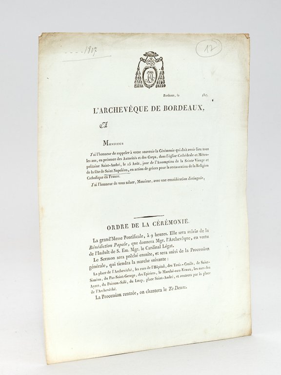 Formulaire d'invitation à la Procession dans les rues de Bordeaux …