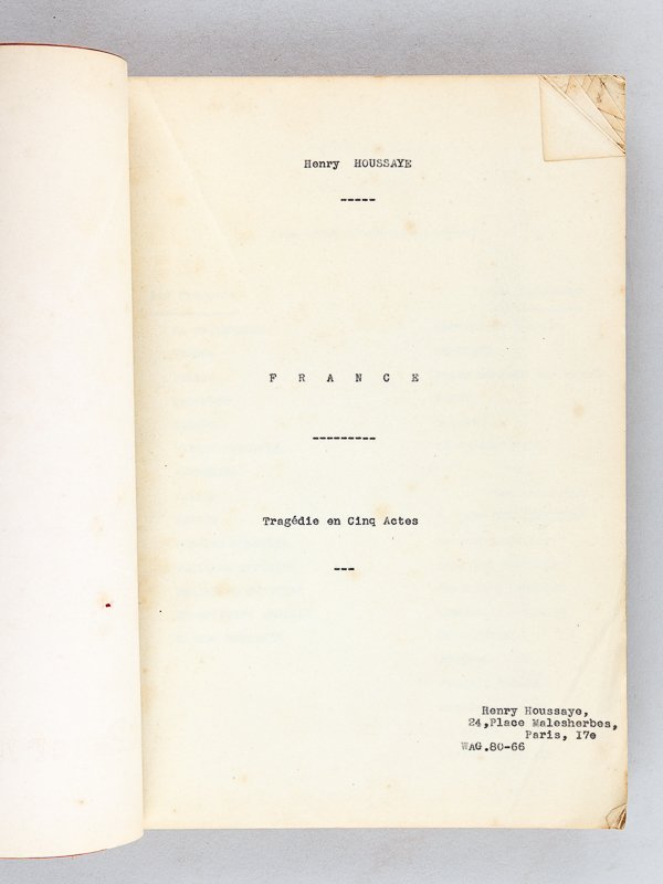 France. Tragédie en Cinq Actes [ Tapuscrit inédit signé par … | Immagine principale