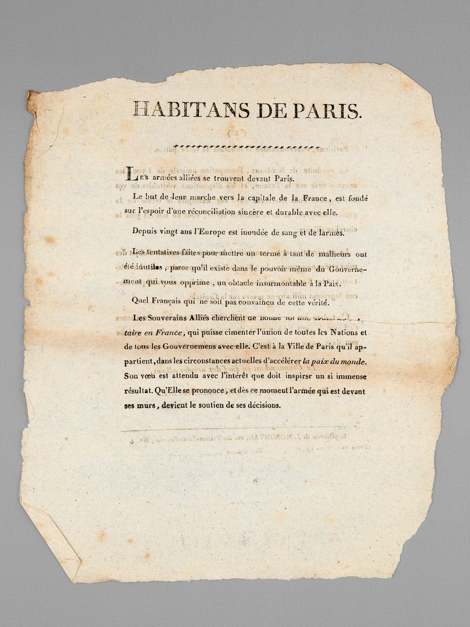 Habitans de Paris [ Edition originale de la Proclamation du …