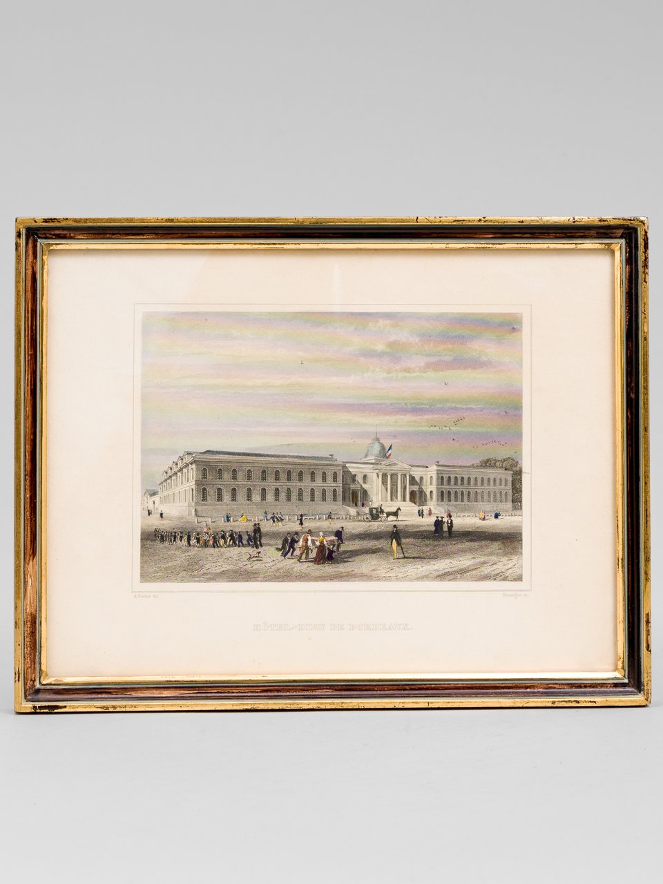 Hôtel-Dieu de Bordeaux [ Gravure originale en couleurs de l'Hôpital …